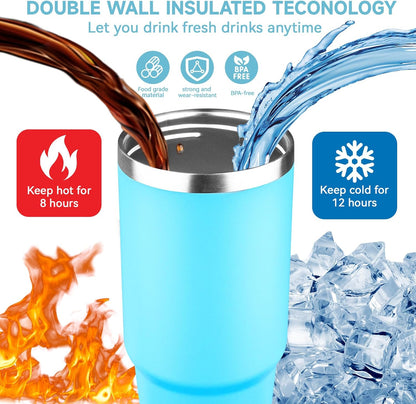 30oz Tumbler with Handle and Flip Straw Lid Double Wall Insulated Travel Coffee Mug Stainless Steel Vacuum Insulated Coffee Tumbler Cup for Hot and Cold Beverages,Leak-proof&BPA-free (30oz,Black)