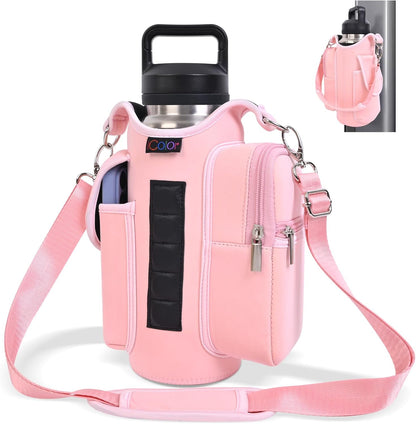 icolor Magnetic Gym Bag Water Bottle Carrier Holder with Phone Pockets & Shoulder Strap,Gym Magnetic Bag 5 Built-in Magnets Gym Accessories Organizer Sling Bottle Bag Pouch Sleeve