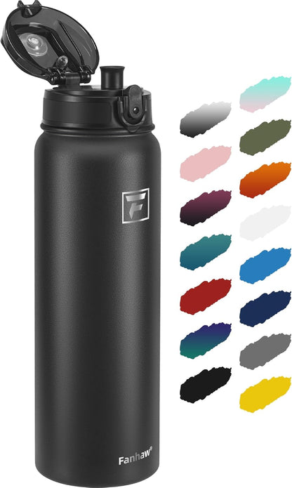 Fanhaw 20 oz Insulated Stainless Steel Water Bottle with Anti-Dust Chug Lid, Leakproof Vacuum Metal Everyday Use Bottle for Kids, Teens & Adults, Back to School Essentials (Green Blue)