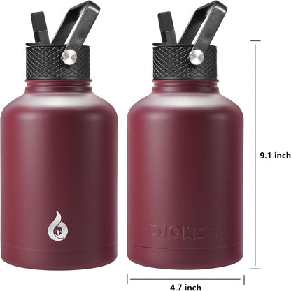 BJPKPK Insulated Water Bottles with Straw Lid, 40oz Stainless Steel Water Bottles with 3 Lids, BPA Free Leakproof Thermo, Tumblers, Cups for Sports, Gym- Midnight - Colors B