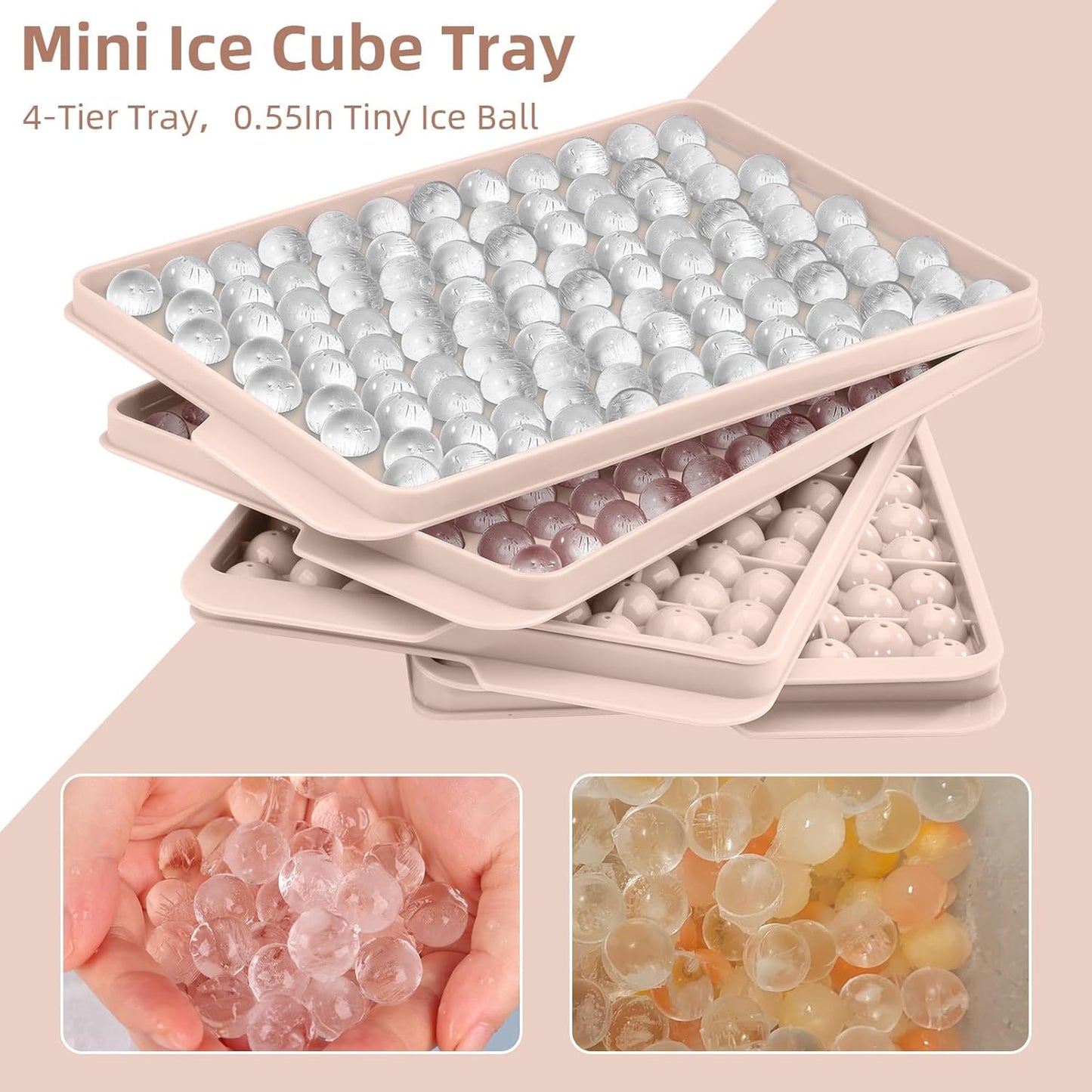 WIBIMEN Mini Ice Cube Trays, 0.55” Tiny Pebble Ice for Iced Coffee & Cocktails, Fast Chill, Easy Twist Release, Stackable with Lid & Storage Bin (4 Pack, Blue)