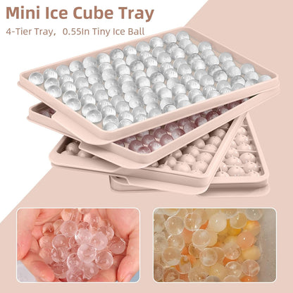 WIBIMEN Mini Ice Cube Trays, 0.55” Tiny Pebble Ice for Iced Coffee & Cocktails, Fast Chill, Easy Twist Release, Stackable with Lid & Storage Bin (4 Pack, Blue)