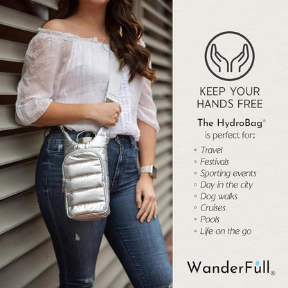 WanderFull Original HydroBag Fits Up to 32 oz Water Bottle Holder with Strap – Hands-Free Crossbody Water Bottle Carrier Bag with Phone Pocket - Colors A