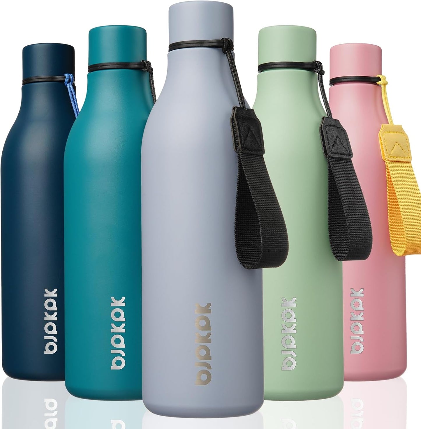 BJPKPK Insulated Water Bottles, 18 oz Stainless Steel Metal Water Bottle with Strap, BPA Free Leak Proof Jugs, Mugs, Flasks, Reusable Thermal Flasks for Sports & Travel, Black - Colors B