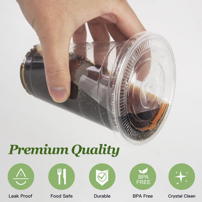 Charmount 24 oz Clear Plastic Cups with Lids and Straws, 100 Sets Disposable To Go Cups for Cold Drinks, Iced Coffee, Coffee Bar Accessories, Smoothies