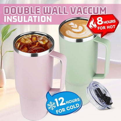 20 oz Tumbler with Handle, Stainless Steel Insulated Tumbler with Lid and Straw, Double Wall Vacuum Coffee Mug Tumbler, Insulated Coffee Thermal Cup for Cold and Hot (Light Purple)