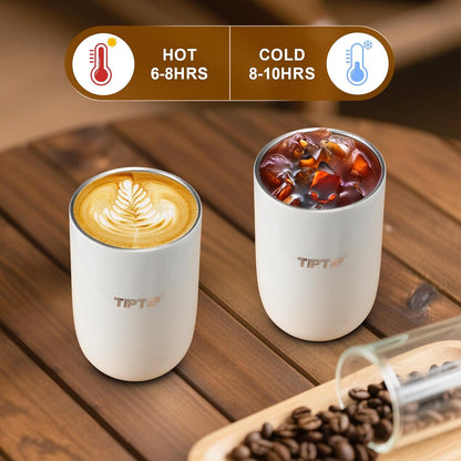 TIPTAP 12oz/350ml Stainless Steel Vacuum Insulated Tumbler, Coffee Travel Mug Spill Proof with Lid, Thermos Cup for Keep Hot/Ice Coffee, Chocolate, Tea and More (White)