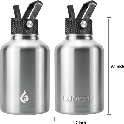 BJPKPK Insulated Water Bottles with Straw Lid, 40oz Stainless Steel Water Bottles with 3 Lids, BPA Free Leakproof Thermo, Tumblers, Cups for Sports, Gym- Midnight - Colors B