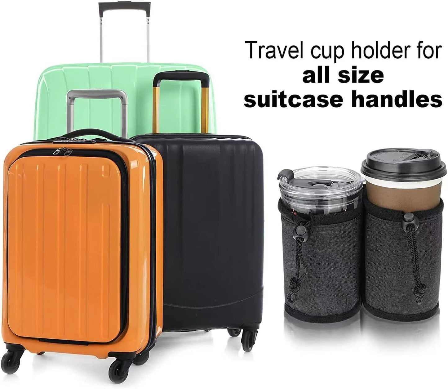 Luggage Cup Holder for Suitcases,Travel Must Haves,Free Hand Drinks Carrier Coffee Mugs Holder,Universal Luggage Accessories for Flight Attendants,Business Travelers Travel Essential - Black