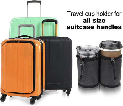 Luggage Cup Holder for Suitcases,Travel Must Haves,Free Hand Drinks Carrier Coffee Mugs Holder,Universal Luggage Accessories for Flight Attendants,Business Travelers Travel Essential - Black