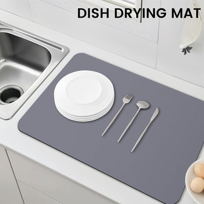 WISELIFE Dish Drying Mat Super Absorbent Drying Mat Large Dish Drying Mats for Kitchen Counter Easy Clean Dish Mat Kitchen Drying Mat15"x 18" Stylish Grey