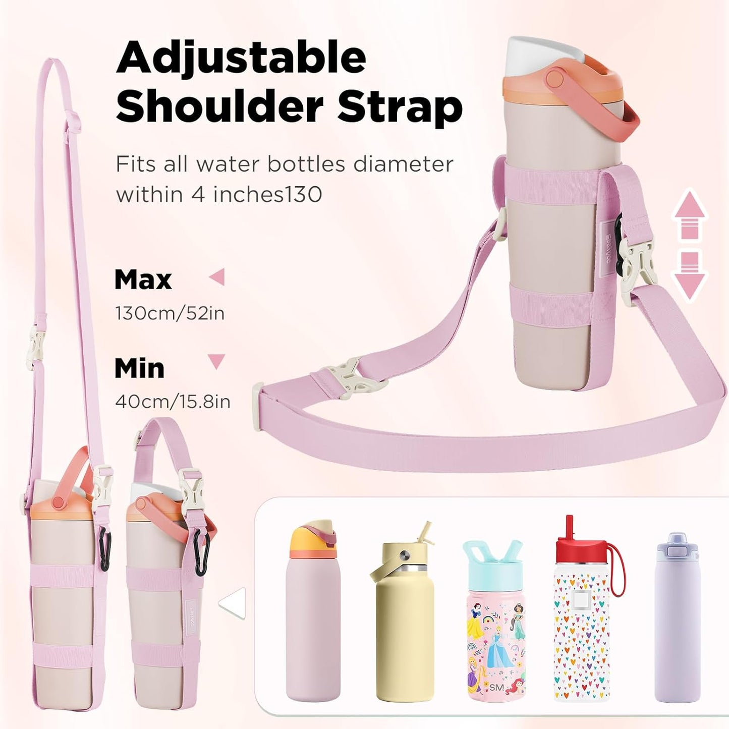 EasyAcc Water Bottle Holder Strap Sling, for Owala FreeSip 24 32 40 oz, Hydro Flask, Cirkul, Yeti, Stanley Flip, Universal Water Bottles, with Carabiner, for Walking Curise Travel (Bottle Excluded)