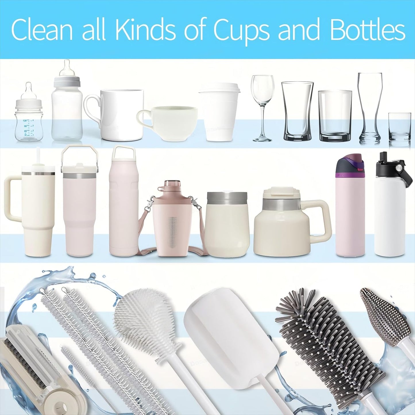 8Pcs Water Bottle Cleaner Brush Compatible with Stanley, Multipurpose Brush Cleaner Kit with Nylon Straw Brush 4 in 1 Bottle Gap Cleaner and Silicone Cup Cleaners