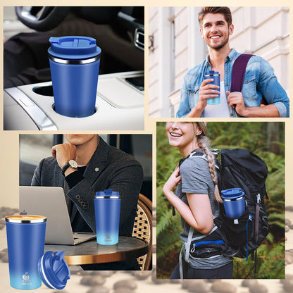 Insulated Travel Coffee Mug Reusable Coffee Tumbler Cup with Flip Lid Leak Proof Spill Proof for Office School Party Camping Hot and Cold Drink,Stainless Steel 17oz (Black)