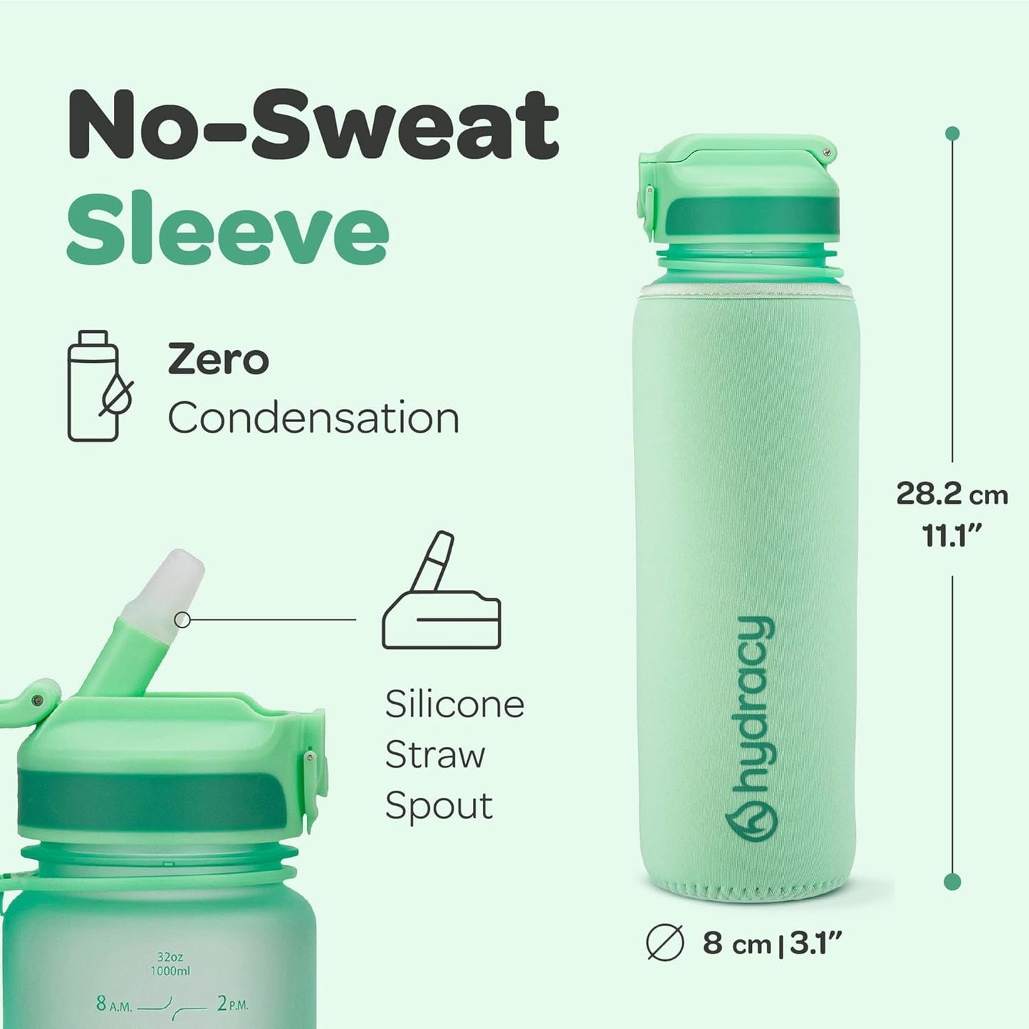 Hydracy Water Bottle with Time Marker -Large BPA Free Water Bottle & No Sweat Sleeve -Leak Proof Gym Bottle with Times to Drink - Ideal for Fitness Sports & Outdoors