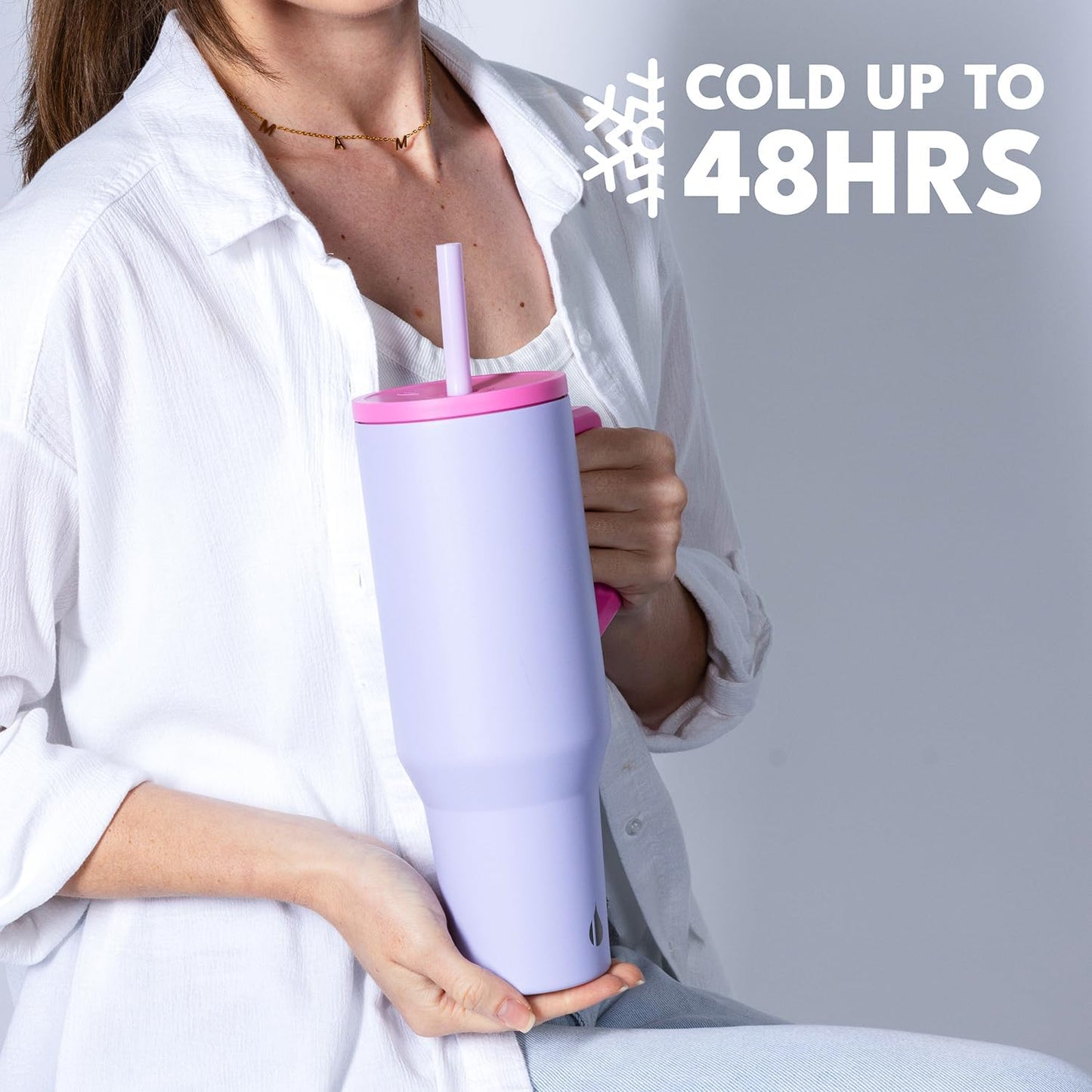 Elemental 32 oz 100% Leak Proof Tumbler with Handle & Straw - Stainless Steel Double Wall Insulated Tumbler for Hot and Cold Beverages - Travel Coffee Mug with Sip & Straw Lid - White - Colors B