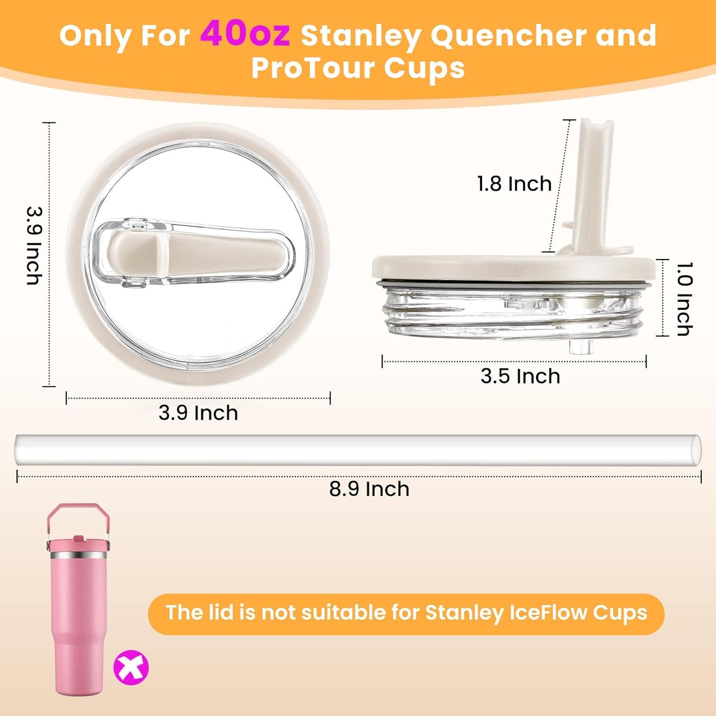 30oz Leak Proof Lid for Stanley Quencher H2.0 Tumbler, Flip Straw Lid Replacement 30 oz Tumbler No Spill Cover Top for Stanley Protour Stanley Cup Accessories, 2 Pack(Cream,Light Nectarine) - Colors A
