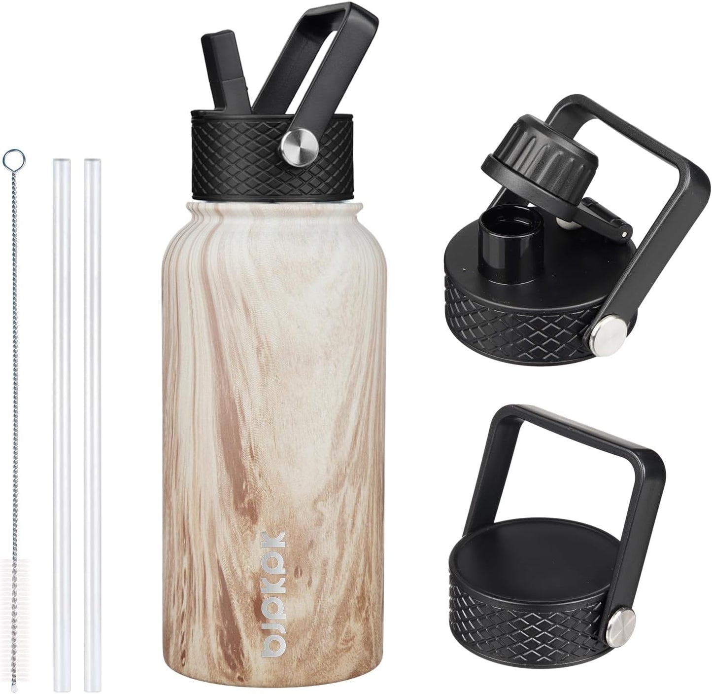 BJPKPK Insulated Water Bottles with Straw Lid, 40oz Stainless Steel Water Bottles with 3 Lids, BPA Free Leakproof Thermo, Tumblers, Cups for Sports, Gym- Midnight - Colors A