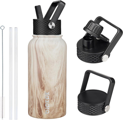 BJPKPK Insulated Water Bottles with Straw Lid, 40oz Stainless Steel Water Bottles with 3 Lids, BPA Free Leakproof Thermo, Tumblers, Cups for Sports, Gym- Midnight - Colors A