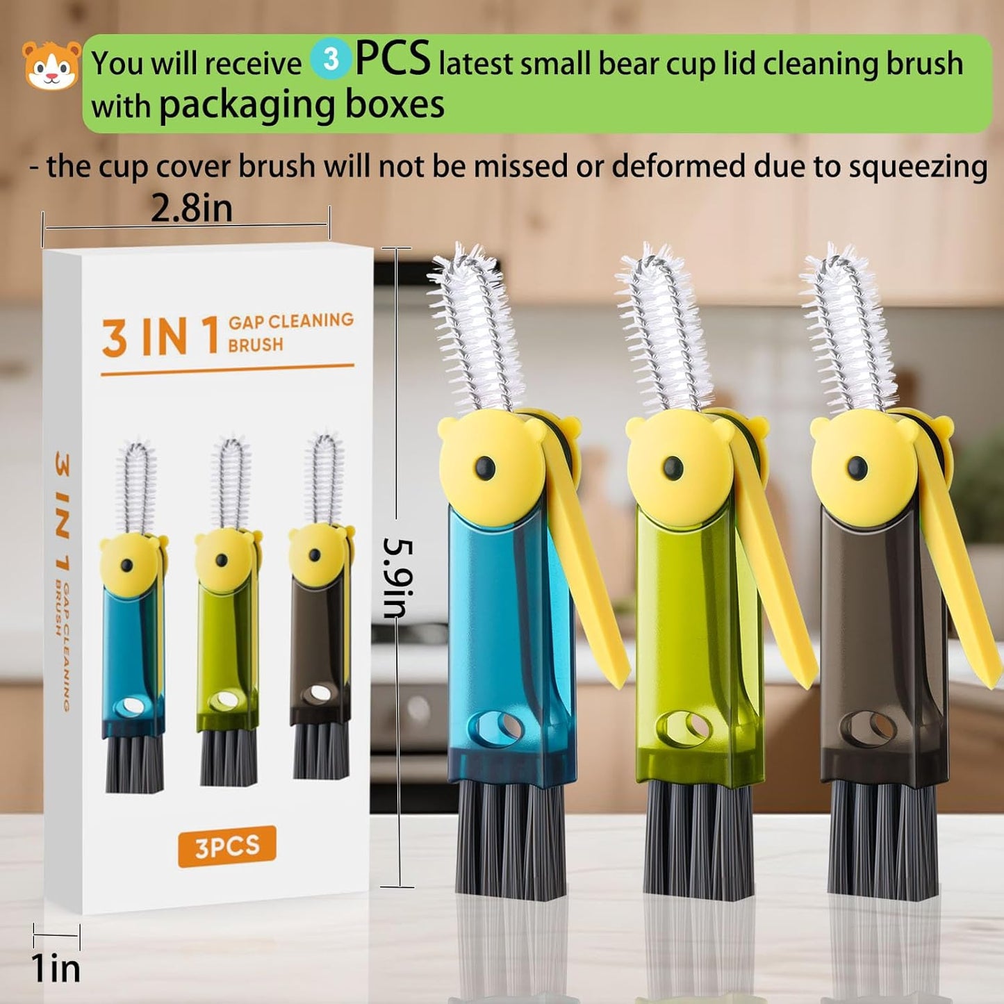3 in 1 Cup Lid Cleaning Brush - Upgraded Version Cup Lid Brush with Packaging Box, Suitable for All Types of Cups, Bottle Gaps, Portable Travel and Home Kitchen Multifunctional Cleaning Set (3pcs)