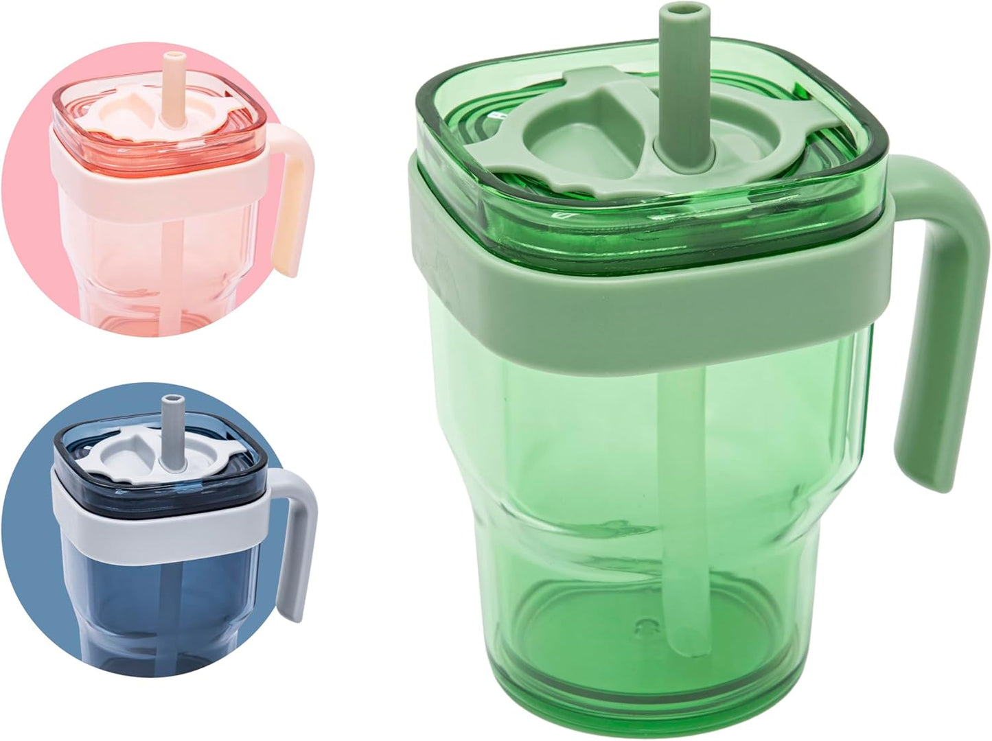 34oz Leakproof Straw Tumbler with Lid and Straw Double Wall Slim Coffee Cup Reusable BPA Free Plastic Travel Mug Integrated Handle Dishwasher Safe
