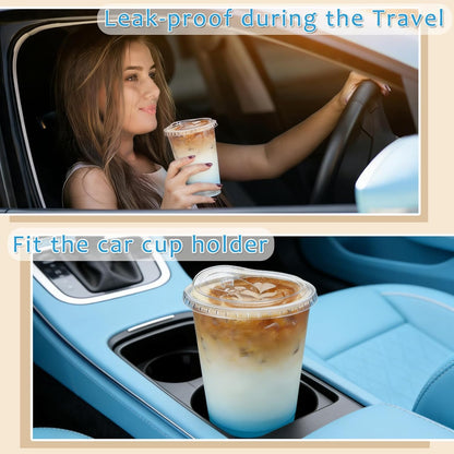 100 Set 16oz Clear Plastic Cups with Sip Lids and Straws,Disposable iced coffee cups with lids for Cold Drinks,Smoothies, Juices,Round Bottom To Go Coffee Cups for Party,Picnic (16, ounces)