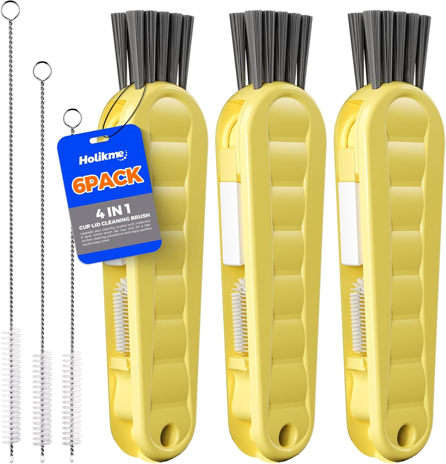 6 PACK Holikme 4 in 1 Cup Lid Cleaning Brush Set with 3 Straws, Multifunctional Bottle Brush, Silicone Cup Lid Gap Cleaner, Durable Bristle Crevice Cleaning Brush,Flat End Brushes,Navy & Black & Olive