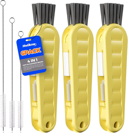 6 PACK Holikme 4 in 1 Cup Lid Cleaning Brush Set with 3 Straws, Multifunctional Bottle Brush, Silicone Cup Lid Gap Cleaner, Durable Bristle Crevice Cleaning Brush,Flat End Brushes,Navy & Black & Olive