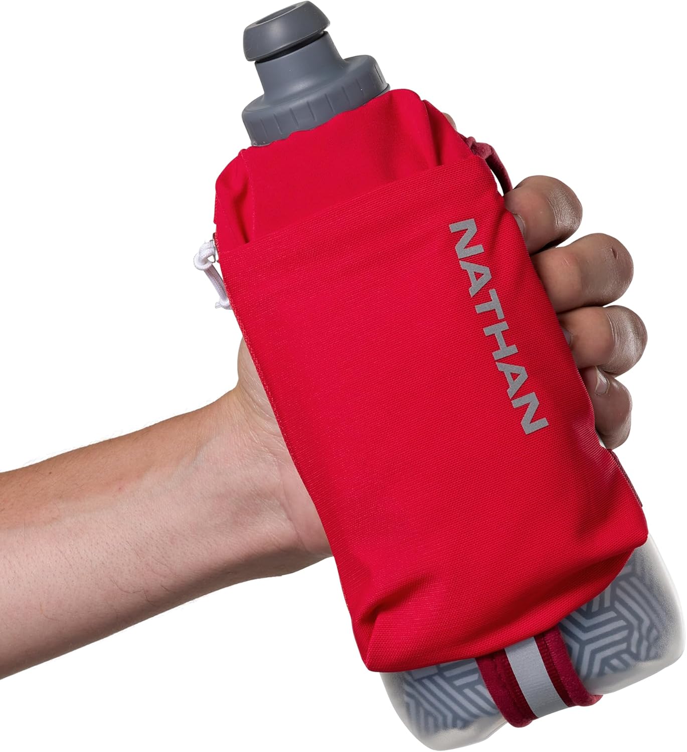 Nathan SpeedDraw 2 Insulated Handheld Running Water Bottle Flask 18oz – Double-Wall Insulation, Ergonomic Grip, Blast Valve Cap, Phone & Key Storage Pockets, Reflective Design