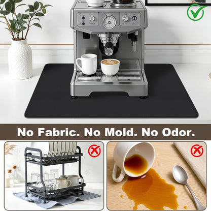 Coffee Mat,Absorbent Dish Drying Mat for Kitchen Counter,Coffee Bar Mat,Non-Slip Rubber Backed,Hide Stains & Quick Dry,for Espresso Machine,Coffee Station,Cups & Sink,12" x 20"(Black)