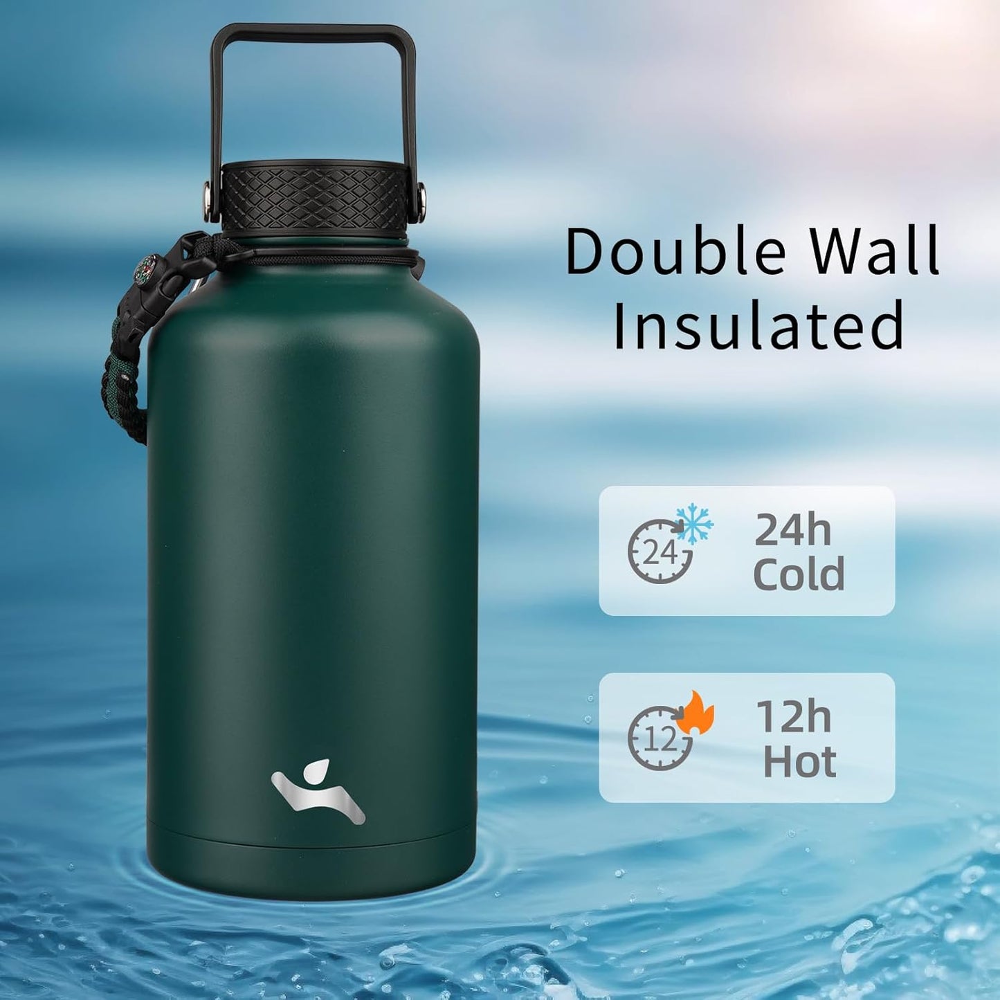 Konokyo 22oz Stainless Steel Bottles with 3 Lids Sport Insulated Water Bottle,Mint
