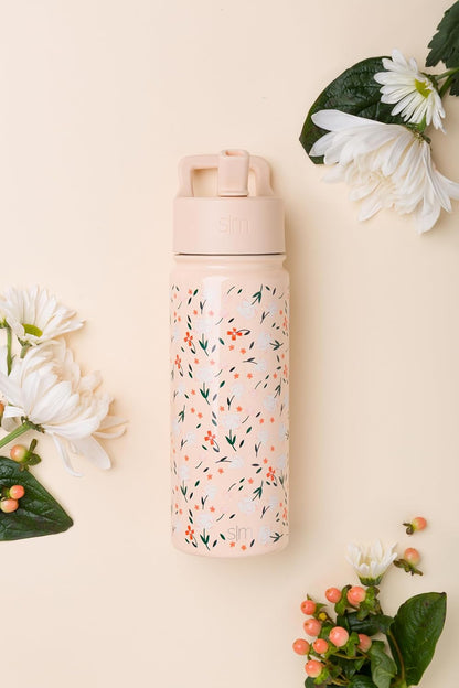 Simple Modern Kids Water Bottle with Straw Lid | 14oz Insulated Stainless Steel Kids Tumbler & Spill Proof Toddler Cup for School, Girls, Boys | Summit | Chloe Floral - Colors A