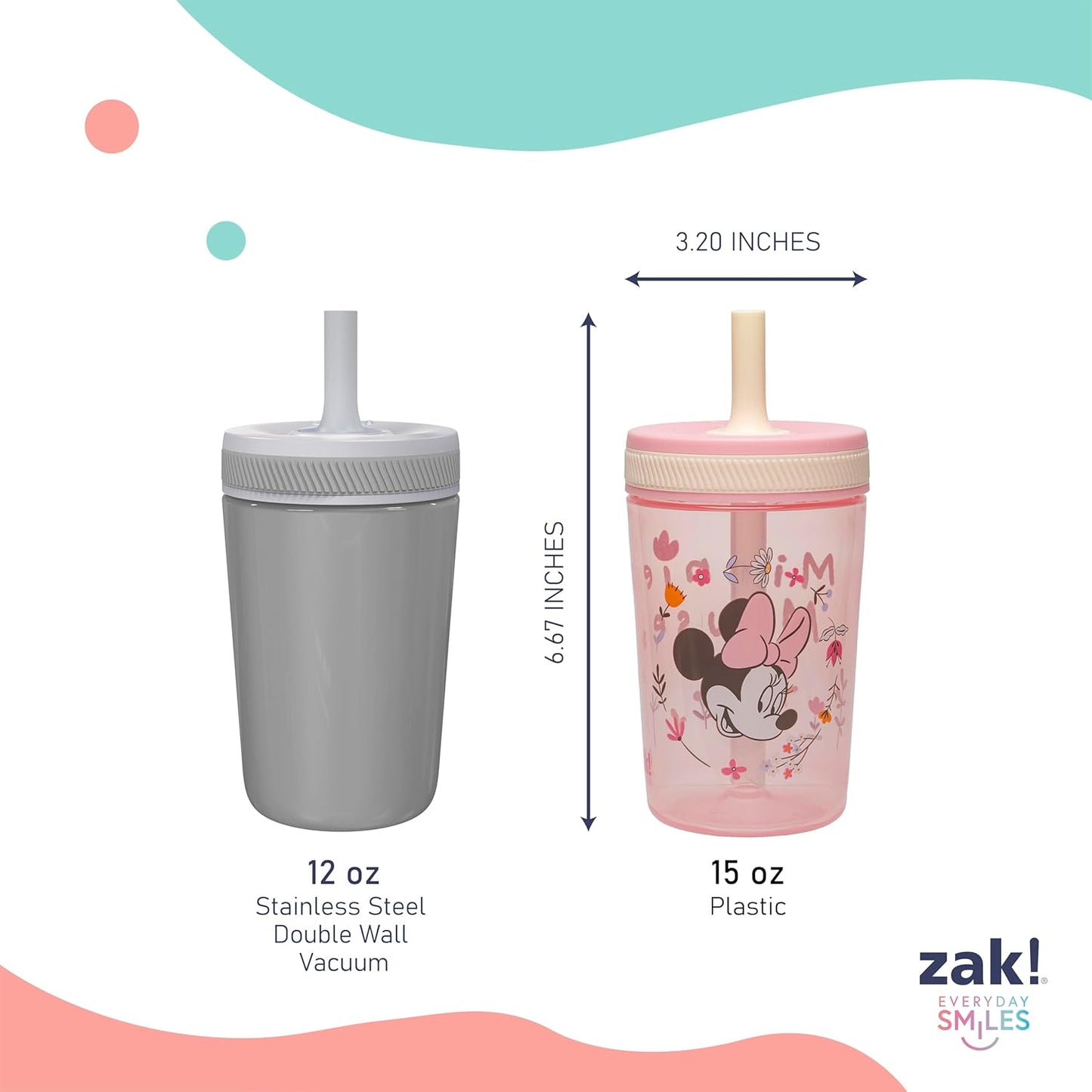 Zak Designs 15oz Bluey Kelso Tumbler Set, Leak-Proof Screw-On Lid with Straw Made of Durable Plastic and Silicone, Perfect Bundle for Kids, 2 Count (Pack of 1) - Colors A