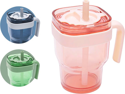 34oz Leakproof Straw Tumbler with Lid and Straw Double Wall Slim Coffee Cup Reusable BPA Free Plastic Travel Mug Integrated Handle Dishwasher Safe