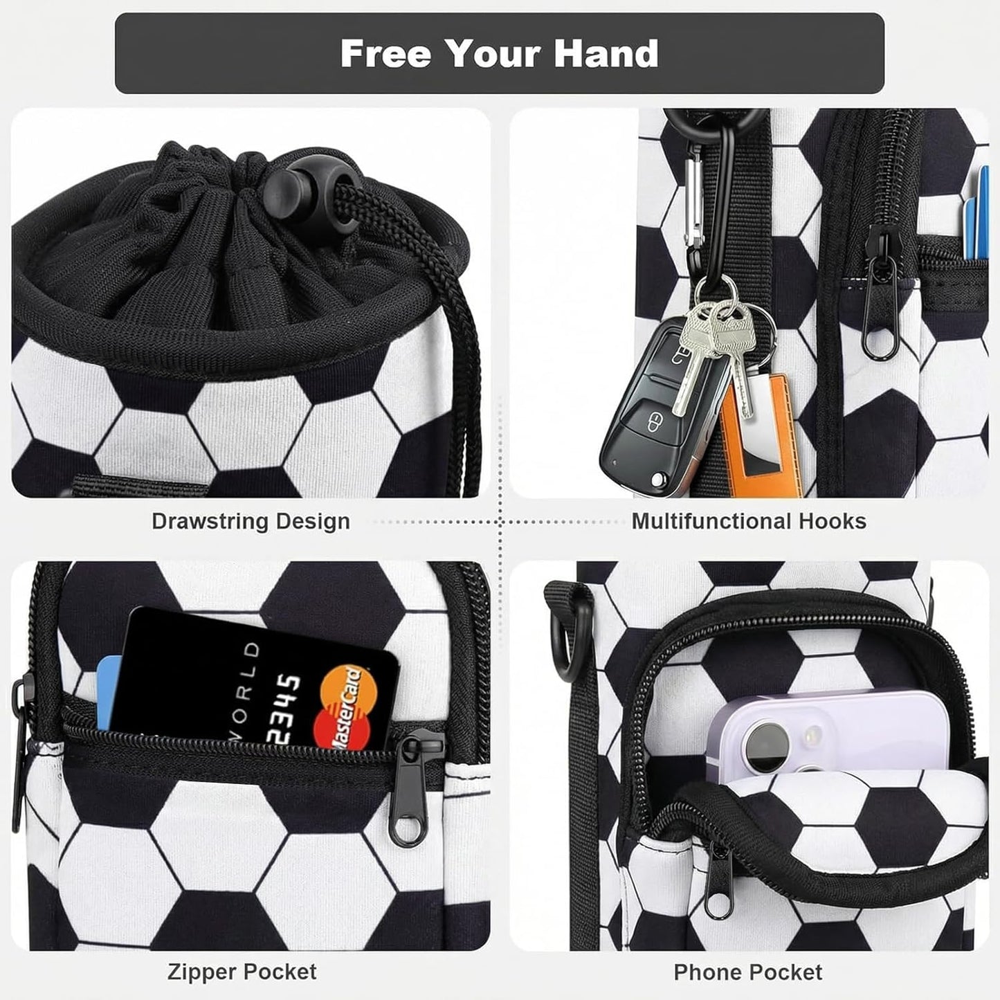 Water Bottle Holder with Strap, Water Bottle Carrier Bag with Phone Pocket, Shoulder Hand Strap Insulated Neoprene 32/40 oz Water Bottle Sleeve for Walking Hiking Camping Gym