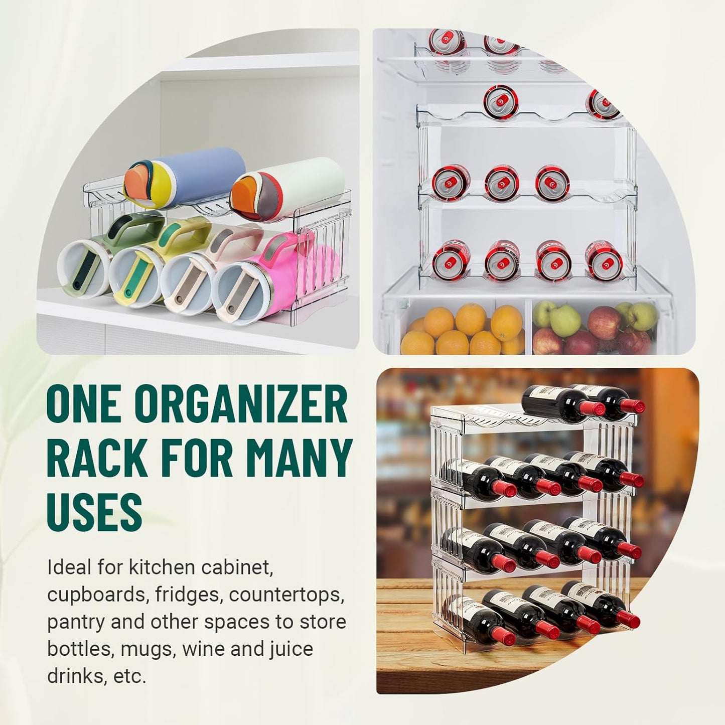 Water Bottle Organizer for Full Stanley 40 oz Tumbler with Handle, Cabinet Kitchen Pantry Organizers and Storage for Owala Stanley Cup Accessories Holder, Patented Stackable Tumbler Organizer Gifts