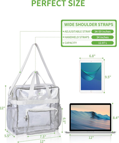 MAY TREE Clear Bag for Stadium Events, 12×5.5×12 Clear Tote Lunch Bag with Non-detachable Reinforced Straps for Work, Sporting Events and Gym, Black