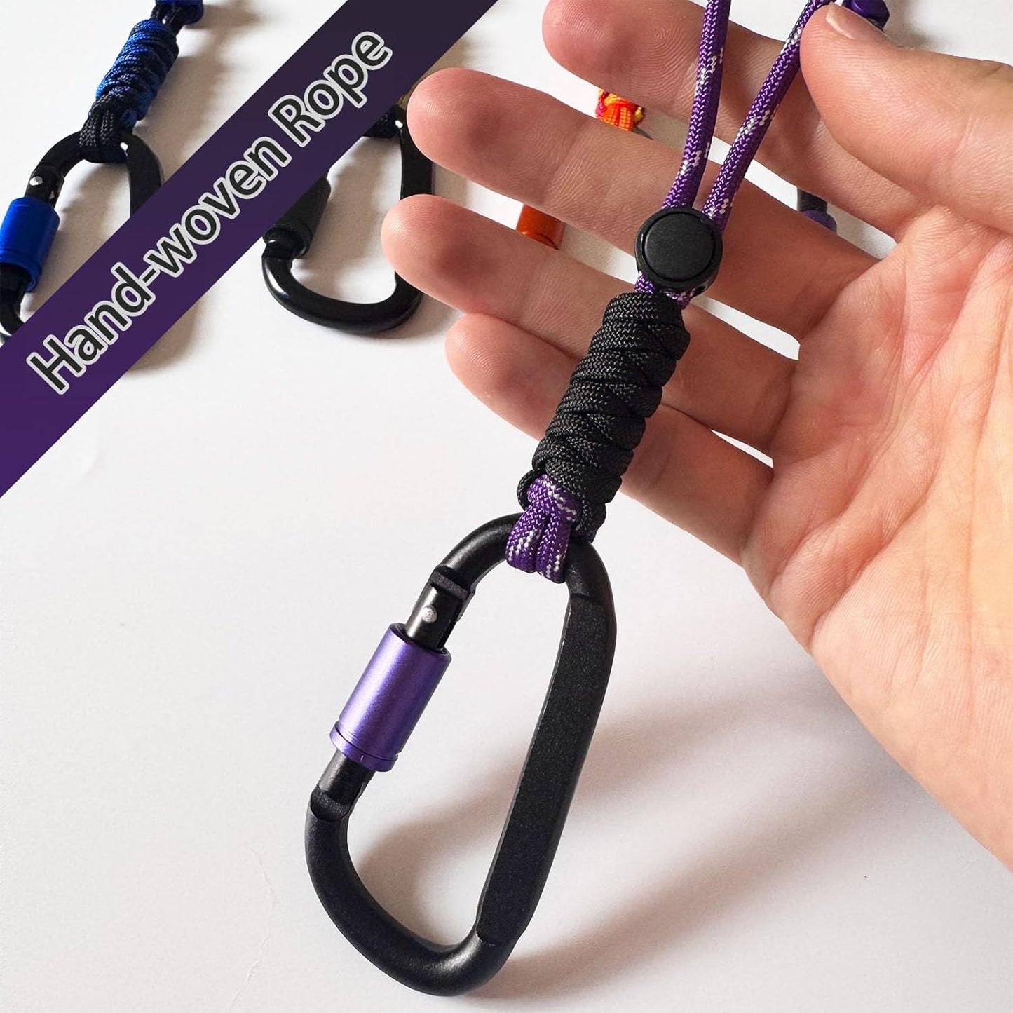 Paracord Keychain/Carabiner Clip - Jaymokes D Ring Metal Hook for Water Bottle, Key, Backpacks and More