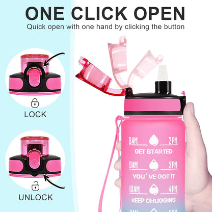 Enerbone Water Bottle, Leakproof BPA & Toxic Free, Motivational Water Bottle with Times to Drink and Straw, Fitness Sports Water Bottle with Strap for Office, Gym, Outdoor Sports