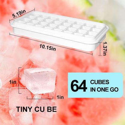 Ice Trays for Freezer with Lid & Bin, Ice Cube Tray Making 64 pcs Ice Cubes, Easy Press to Release Ice, Ice Tray with Storage Bin Chilling Cocktail Whiskey Coffee 2 Trays 1 Ice Bucket & Scoop (Black)