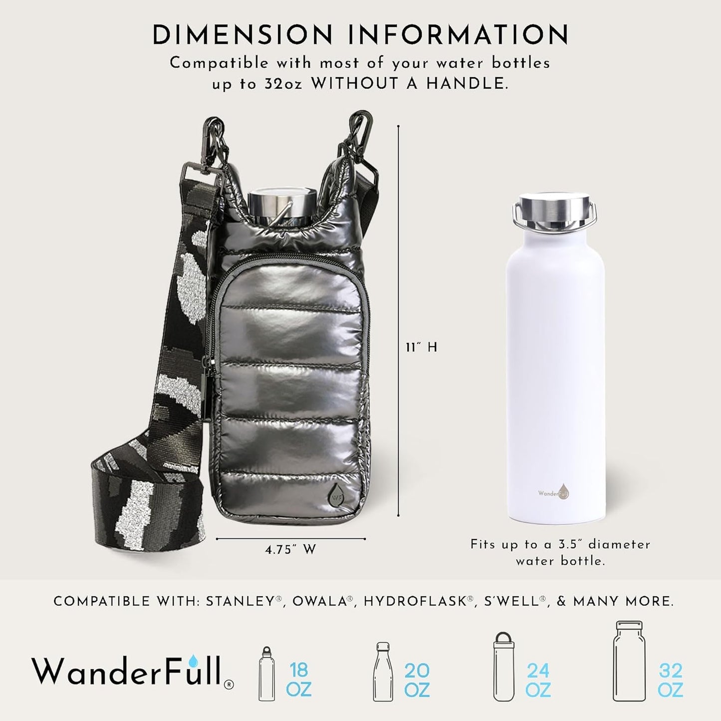 WanderFull Original HydroBag Fits Up to 32 oz Water Bottle Holder with Strap – Hands-Free Crossbody Water Bottle Carrier Bag with Phone Pocket - Colors B