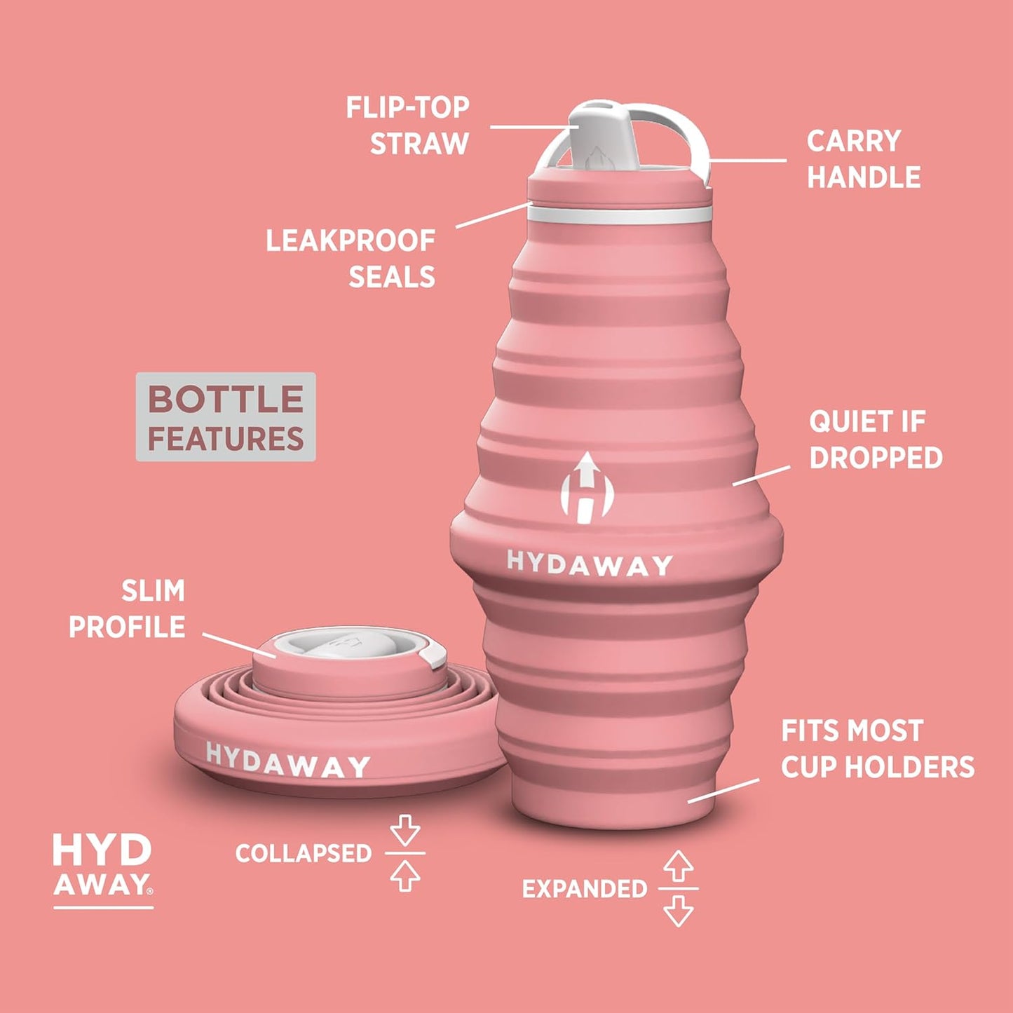 HYDAWAY 25oz Collapsible Travel Water Bottle - BPA-Free, Leakproof, Lightweight, Space-Saving - Perfect for Hiking, Travel, and All-Day Hydration