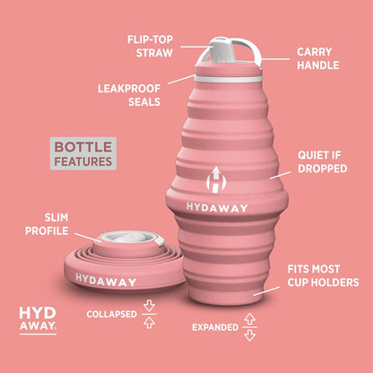HYDAWAY 25oz Collapsible Travel Water Bottle - BPA-Free, Leakproof, Lightweight, Space-Saving - Perfect for Hiking, Travel, and All-Day Hydration