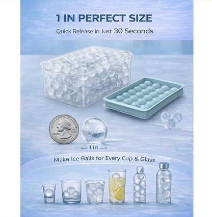 WIBIMEN Ice Cube Tray with Lid and Bin - Round Ice Trays for Freezer with Lid - Ice Cube Trays for Freezer with Ice Container (1"-2PACK Blue)