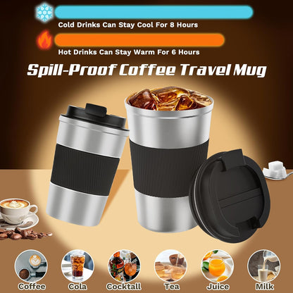 SPLMIFA Vacuum-Insulated Stainless Steel Travel Coffee Mug, Leak-Proof Reusable Coffee Cup with Lid - Keep Hot & Cold Drinks for Hours, Durable Insulated Tumbler for Men & Women(3rd-Black, 12OZ)
