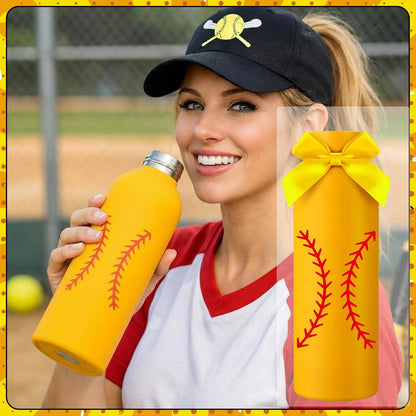 6 Pcs Softball Team Gifts Water Bottles Bulk 17 oz Softball Party Favors Decorations Stainless Steel Sports Tumblers with Bow Vacuum Insulated Reusable Leakproof Bottles for Birthday Father