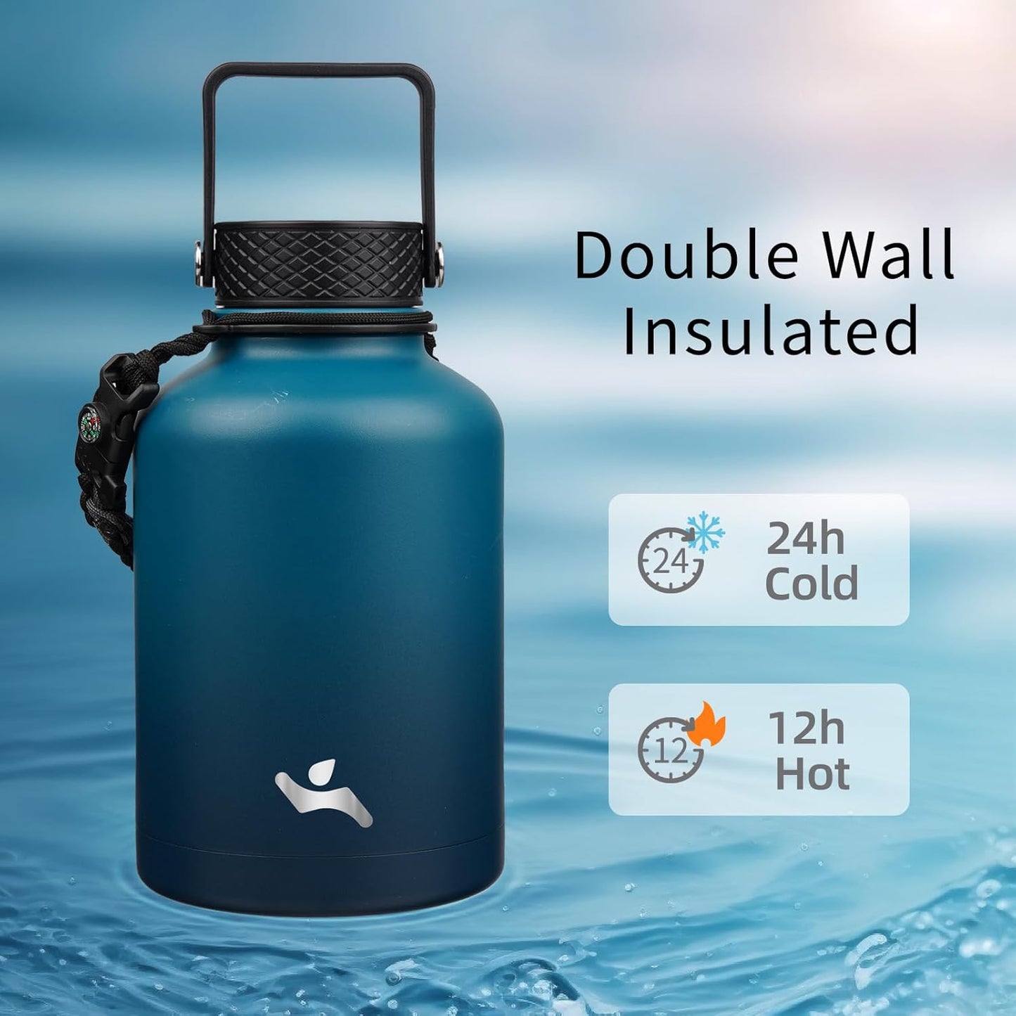 Konokyo 22oz Stainless Steel Bottles with 3 Lids Sport Insulated Water Bottle,Mint