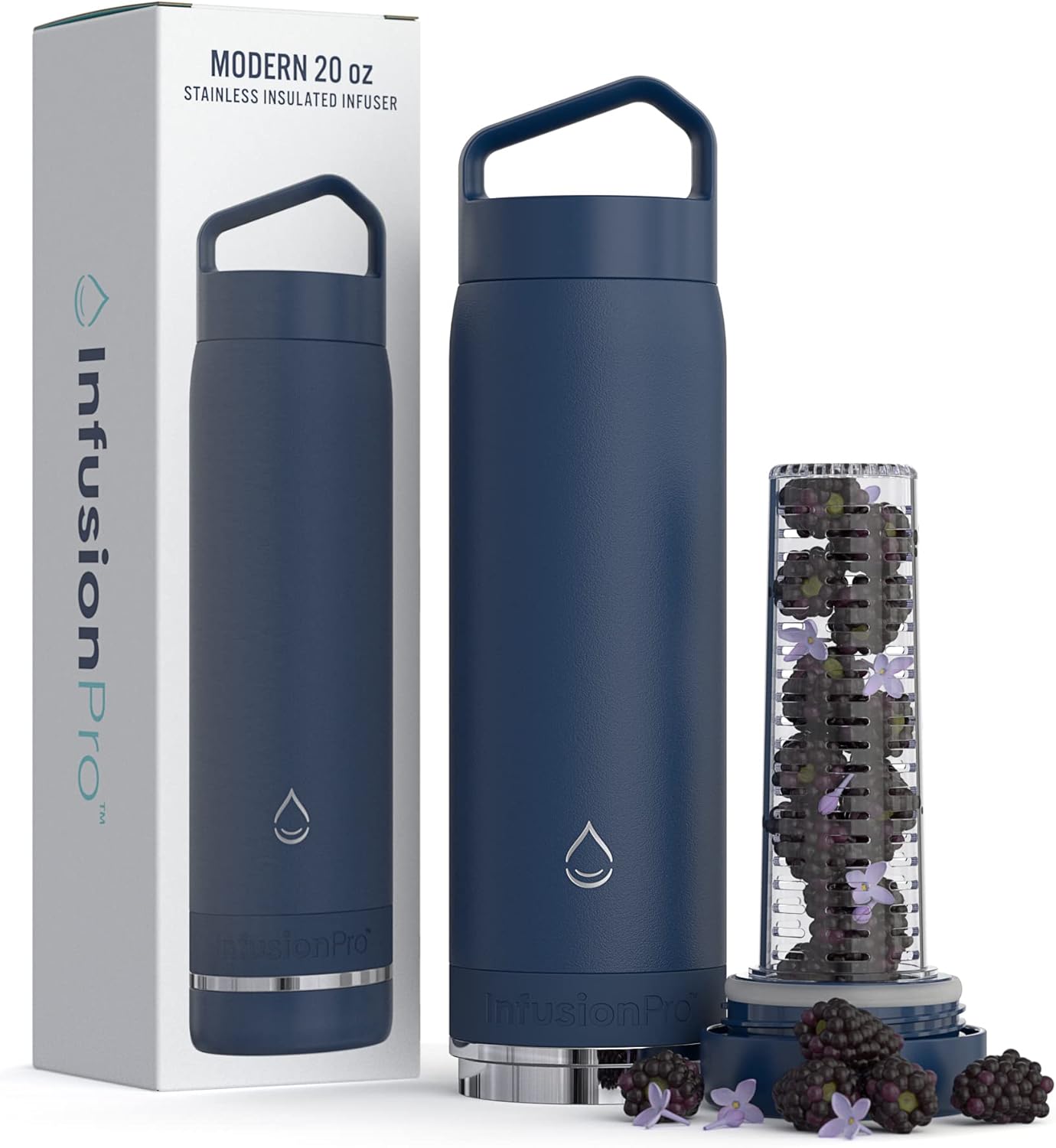 Infusion Pro Fruit Infuser Water Bottle with Straw Lid (32 oz) Stainless Steel Vacuum Insulated : 50 Recipe Fruit Infusion eBook : More Flavor : Easy Cleaning : Great Gift