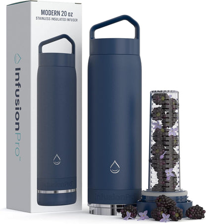 Infusion Pro Fruit Infuser Water Bottle with Straw Lid (32 oz) Stainless Steel Vacuum Insulated : 50 Recipe Fruit Infusion eBook : More Flavor : Easy Cleaning : Great Gift
