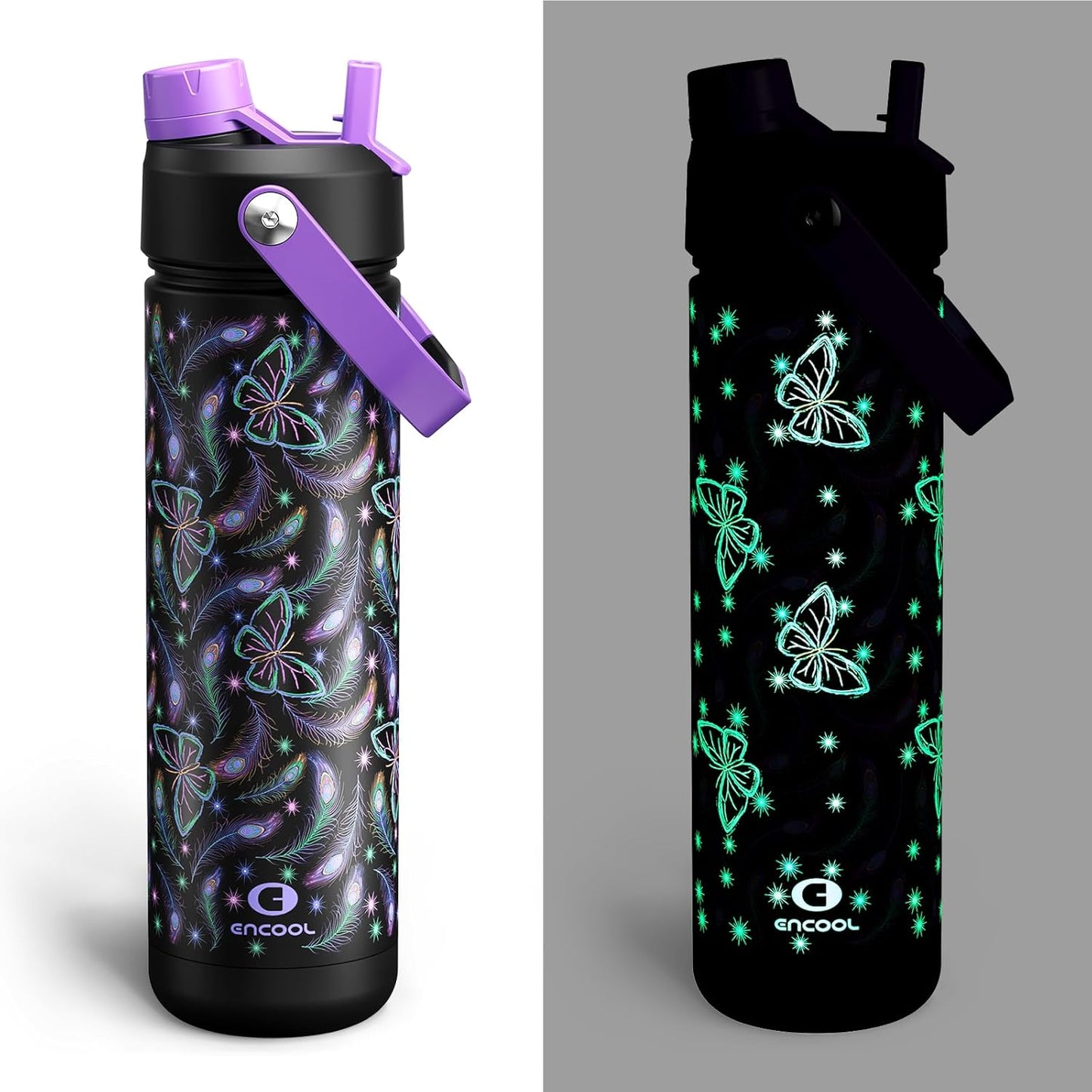 ENCOOL Insulated Water Bottle with Straw Stainless Steel Water Bottle, Leak-Proof, BPA-Free, Double Wall Vacuum Keeps Cold for 24 Hours for Sports, Travel, School (26 oz, Cotton Candy) - Colors B